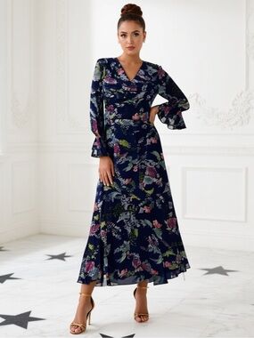 NWT Mikael Aghal Maxi Dress Blue Floral Size 0